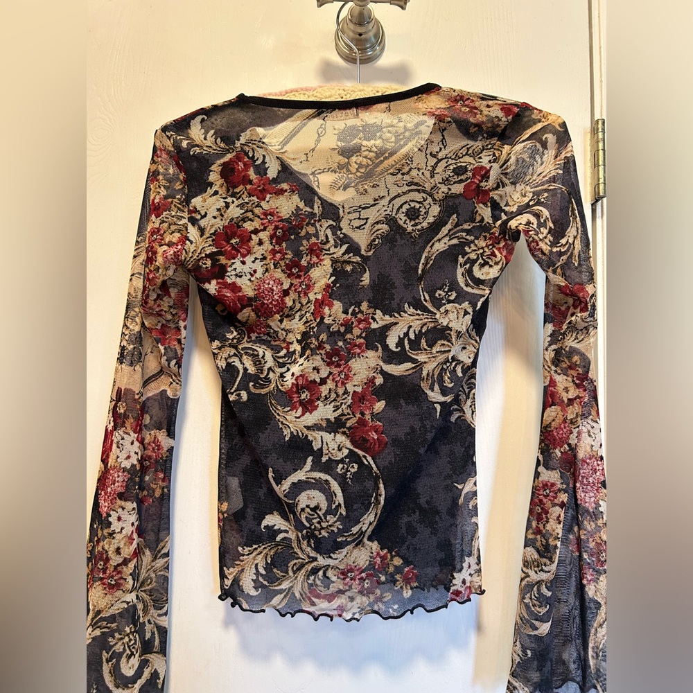 Y2K vintage Wet Seal Floral Mesh Blouse - Picture 6 of 10